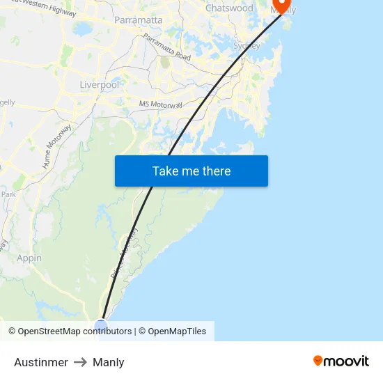 Austinmer to Manly map