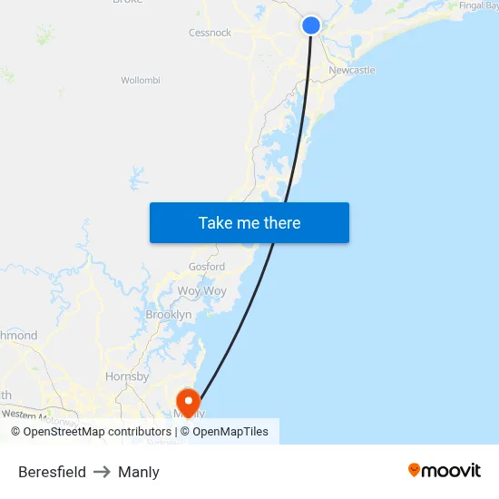 Beresfield to Manly map