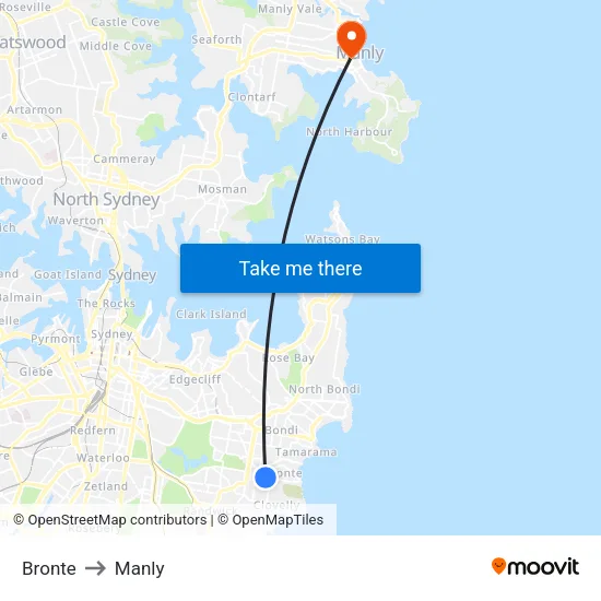 Bronte to Manly map
