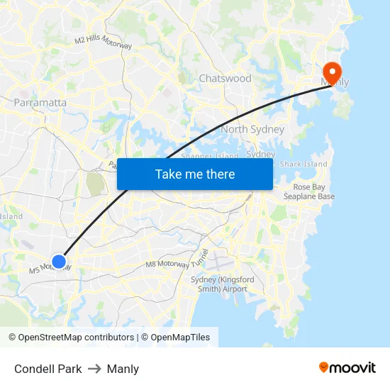 Condell Park to Manly map