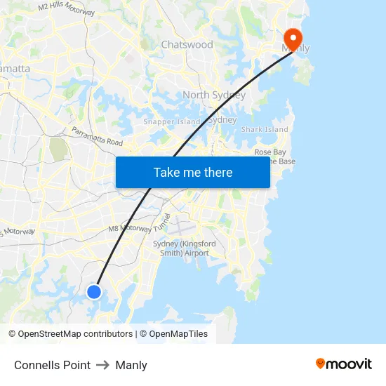 Connells Point to Manly map