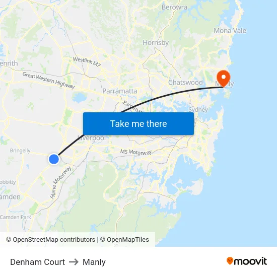 Denham Court to Manly map