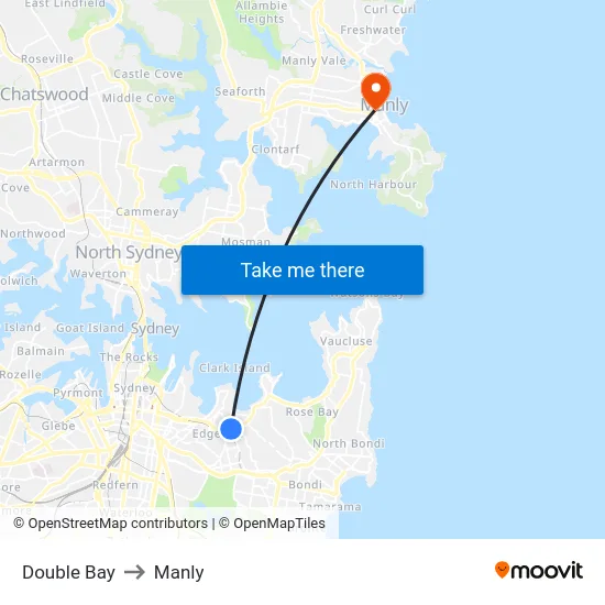 Double Bay to Manly map