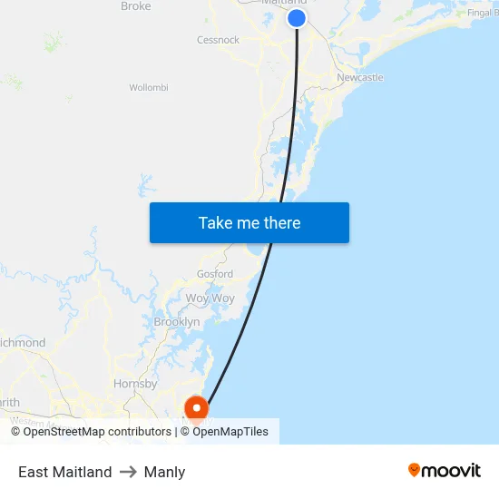 East Maitland to Manly map