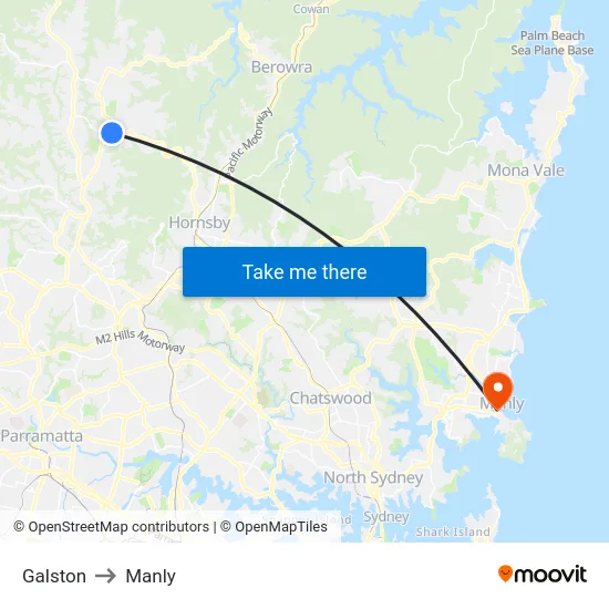 Galston to Manly map
