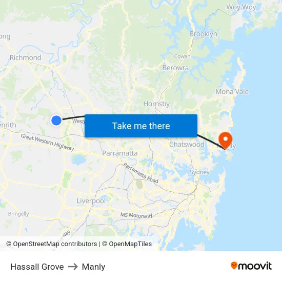Hassall Grove to Manly map