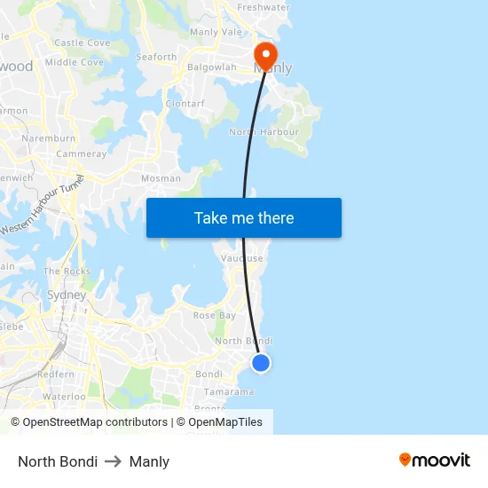 North Bondi to Manly map