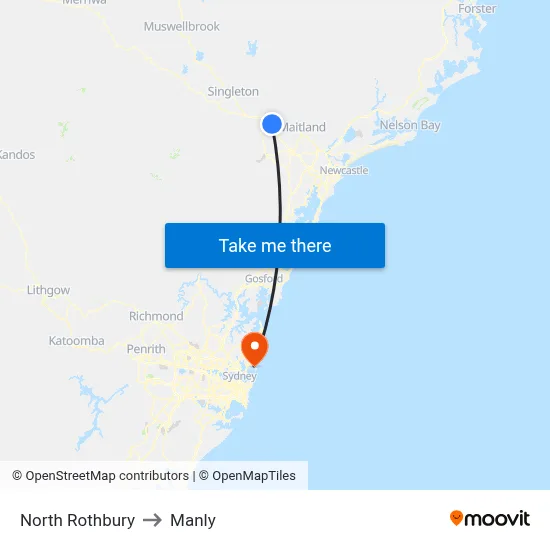 North Rothbury to Manly map