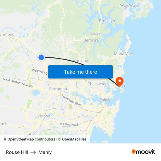 Rouse Hill to Manly map