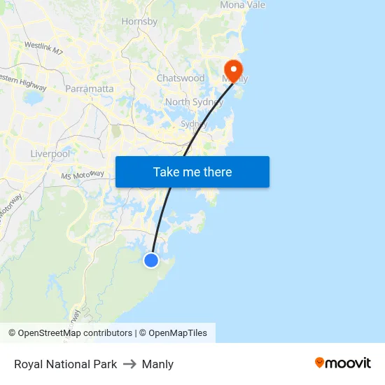 Royal National Park to Manly map