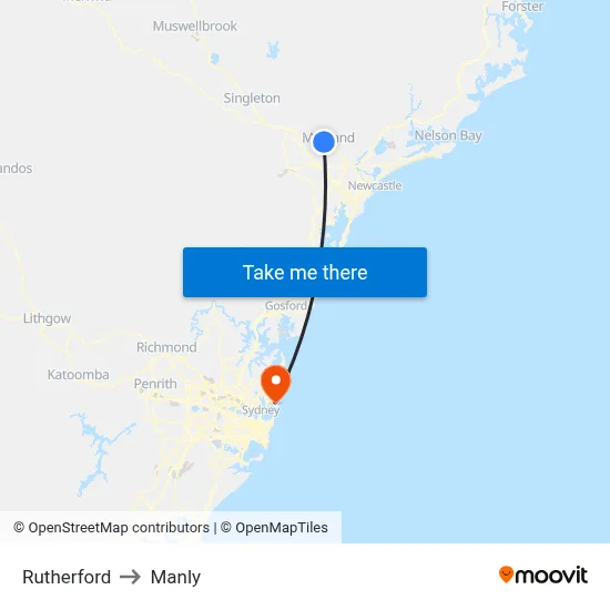 Rutherford to Manly map