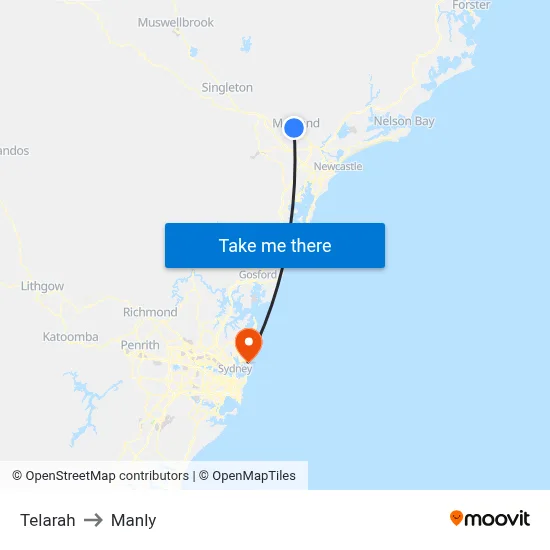 Telarah to Manly map