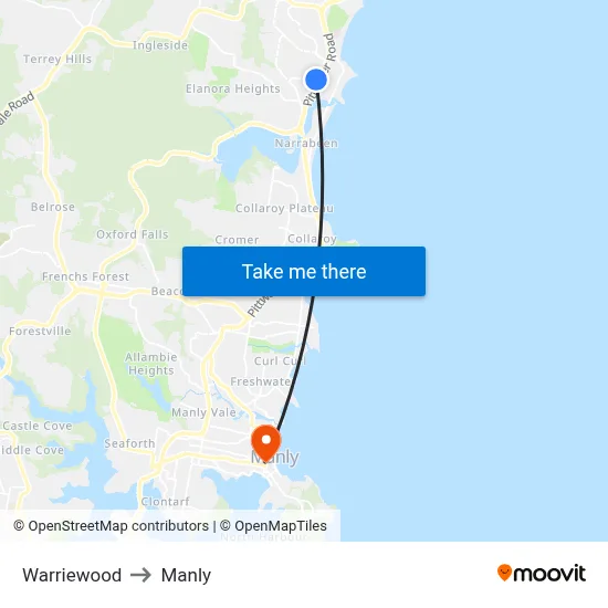 Warriewood to Manly map