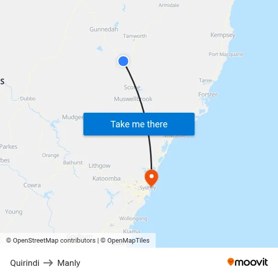 Quirindi to Manly map