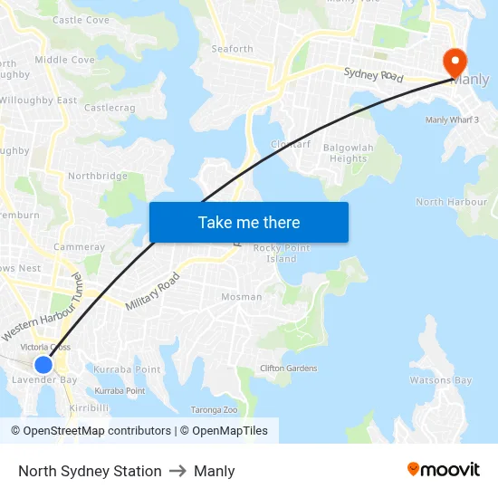 North Sydney Station to Manly map