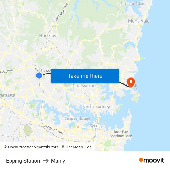Epping Station to Manly map