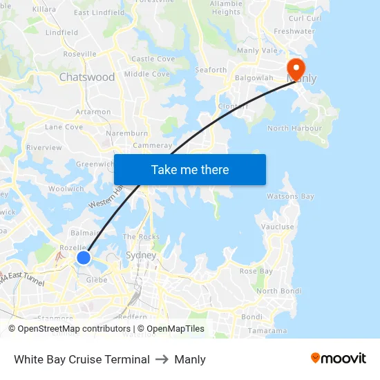 White Bay Cruise Terminal to Manly map