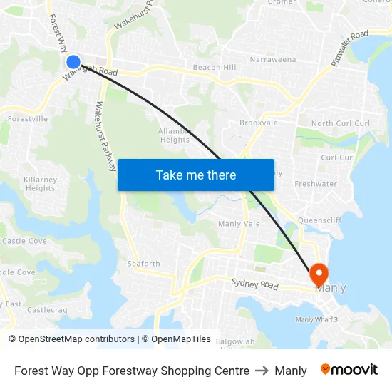 Forest Way Opp Forestway Shopping Centre to Manly map