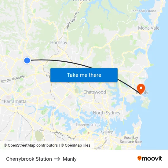 Cherrybrook Station to Manly map