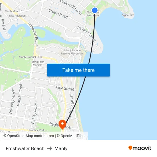 Freshwater Beach to Manly map