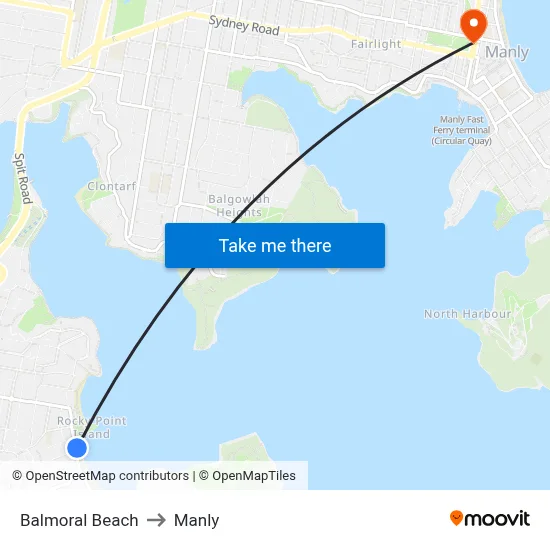 Balmoral Beach to Manly map