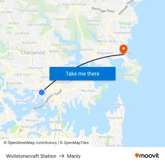 Wollstonecraft Station to Manly map