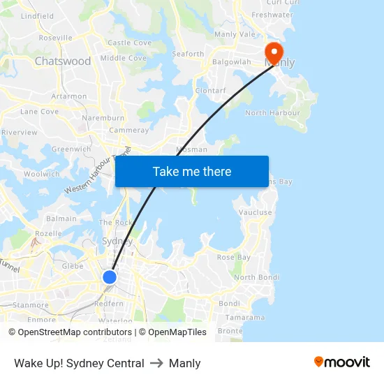 Wake Up! Sydney Central to Manly map