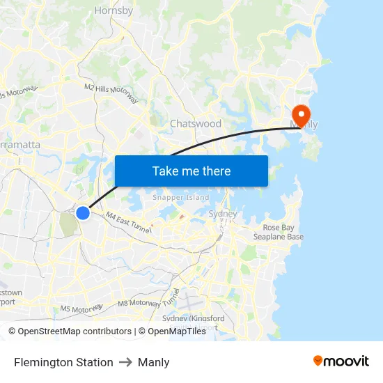 Flemington Station to Manly map