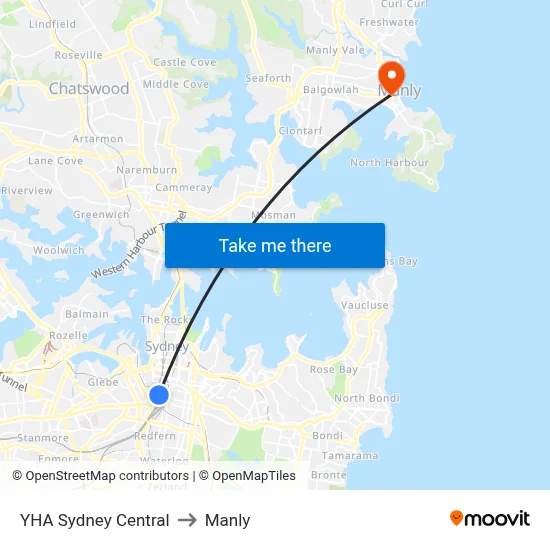 YHA Sydney Central to Manly map