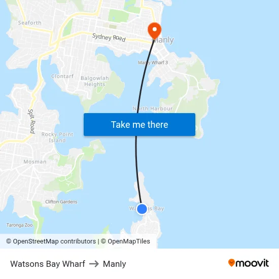 Watsons Bay Wharf to Manly map