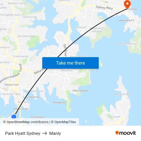 Park Hyatt Sydney to Manly map