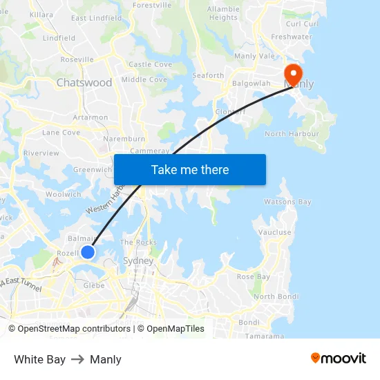 White Bay to Manly map