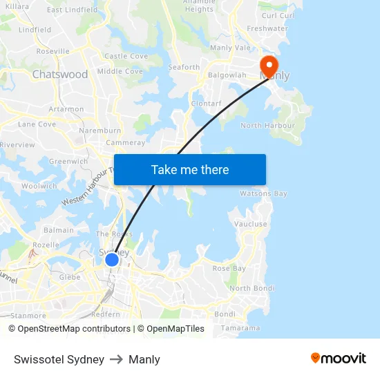 Swissotel Sydney to Manly map