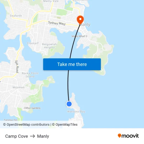 Camp Cove to Manly map
