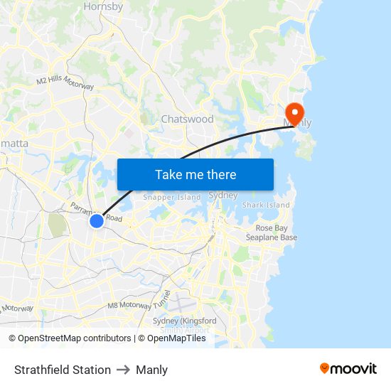 Strathfield Station to Manly map