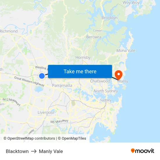 Blacktown to Manly Vale map