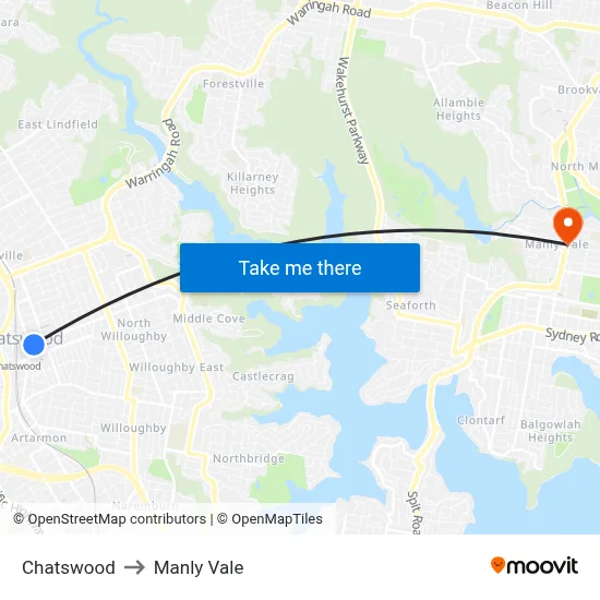 Chatswood to Manly Vale map