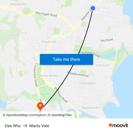 Dee Why to Manly Vale map