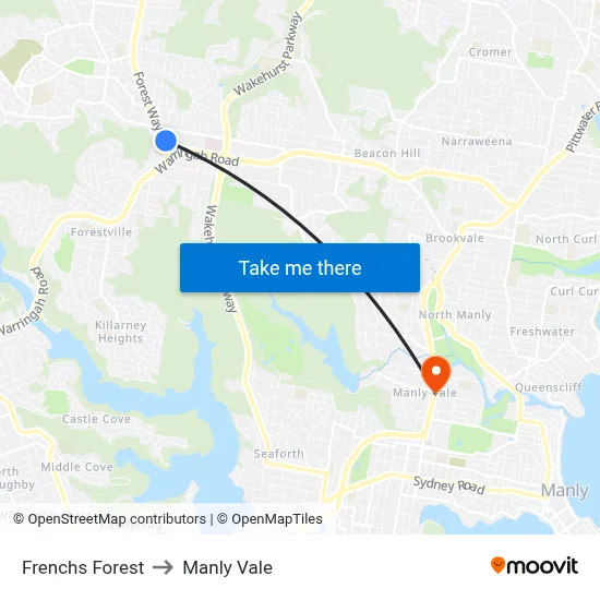 Frenchs Forest to Manly Vale map
