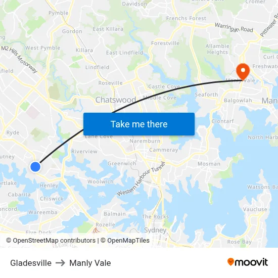 Gladesville to Manly Vale map