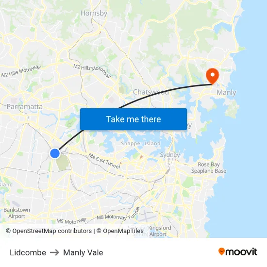 Lidcombe to Manly Vale map