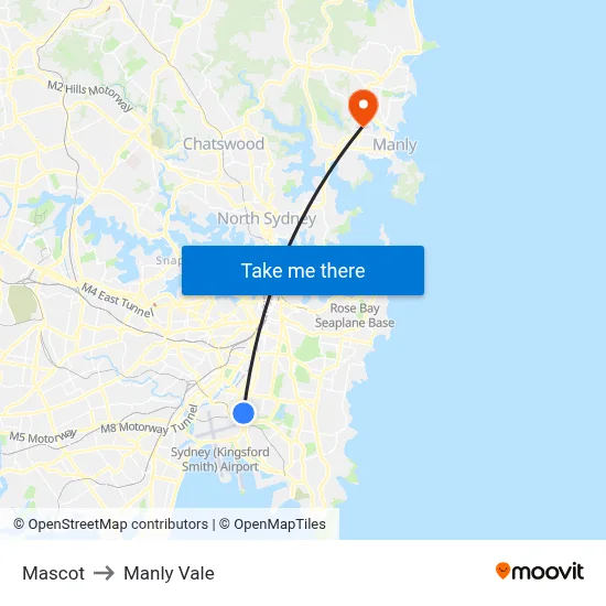 Mascot to Manly Vale map