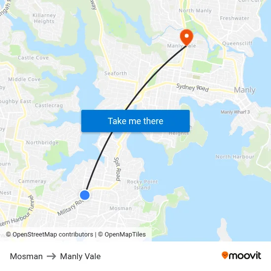 Mosman to Manly Vale map