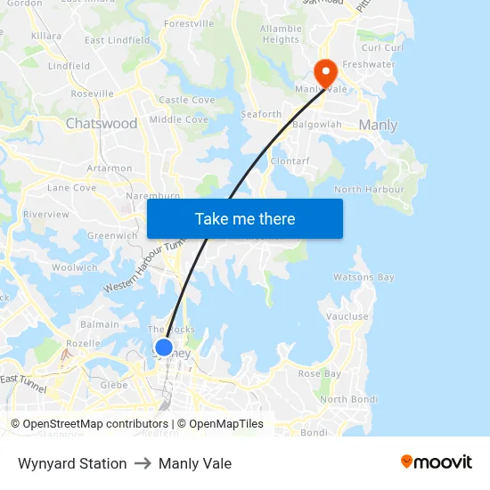 Wynyard Station to Manly Vale map