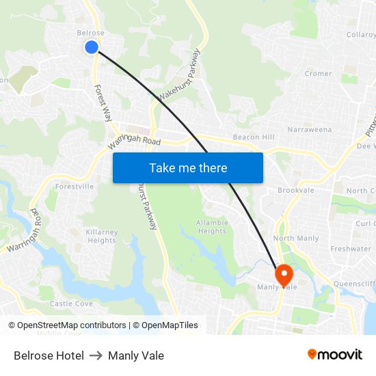 Belrose Hotel to Manly Vale map