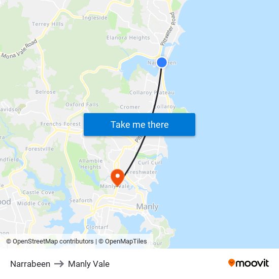 Narrabeen to Manly Vale map