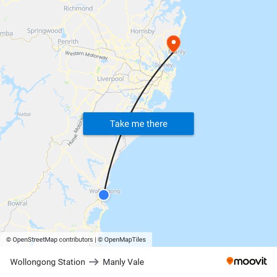 Wollongong Station to Manly Vale map