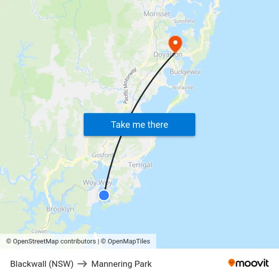 Blackwall (NSW) to Mannering Park map