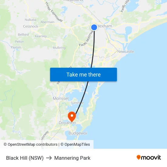 Black Hill (NSW) to Mannering Park map