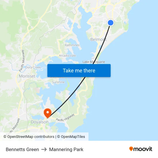 Bennetts Green to Mannering Park map
